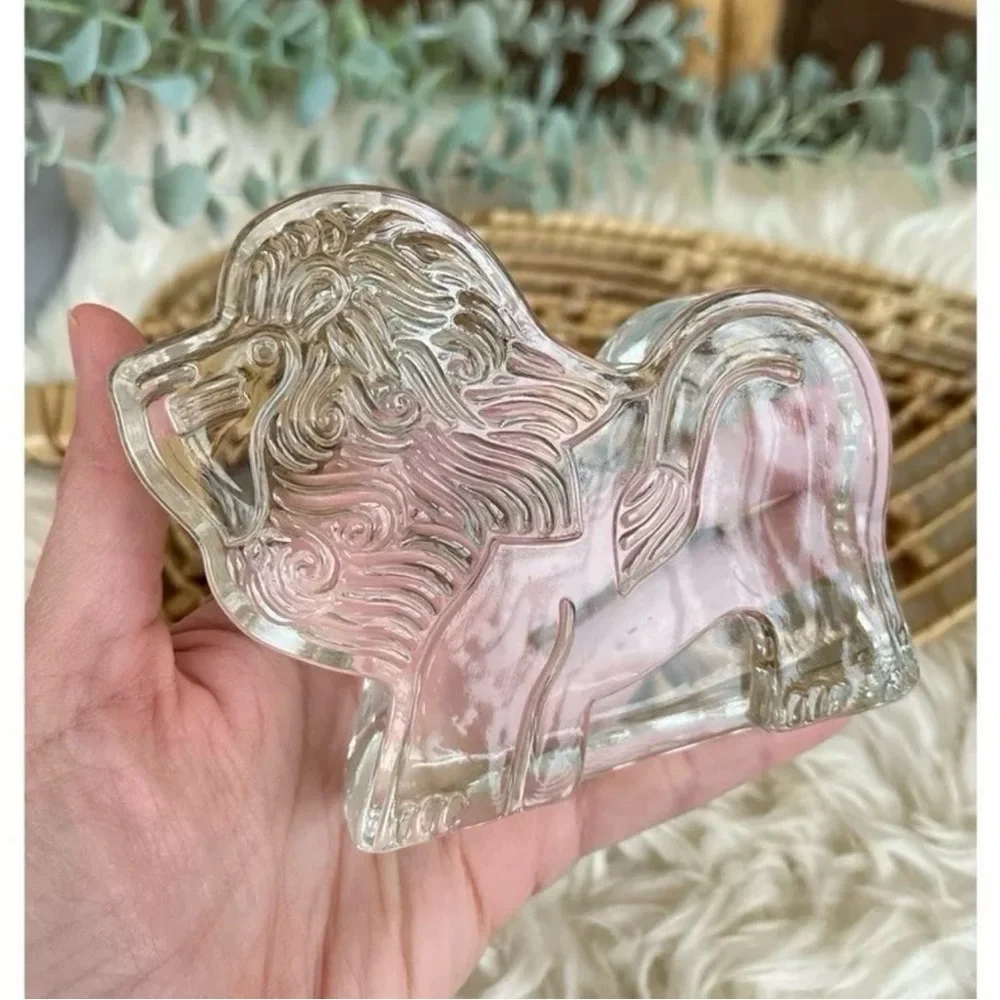 Dansk Crystal Zoo Lion Clear Glass Paperweight Naiad Einsel Mid Century Figurine